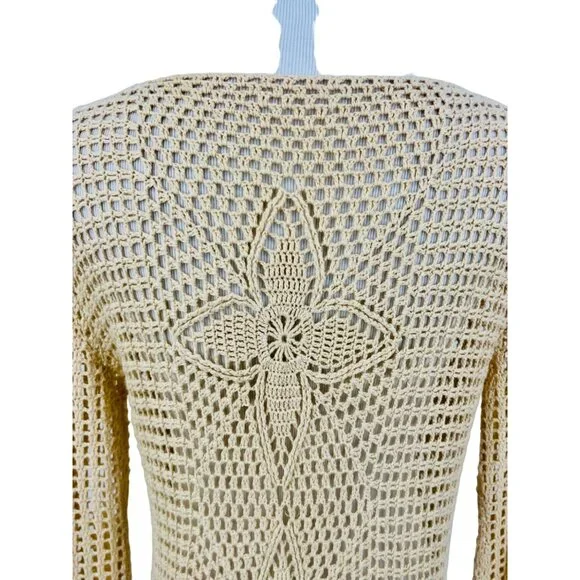 Vintage 90s Crochet Tie Front Duster Cardigan| Boho Coastal Cowgirl Cottagecore - Picture 12 of 16